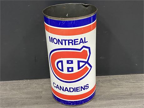 VINTAGE MONTREAL CANADIANS TIN TRASH CAN (19.5” TALL)
