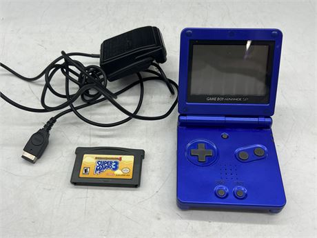 GAMEBOY ADVANCE SP W/GAME & CHARGER - CONSOLE IS AS IS, MAY NEED WORK