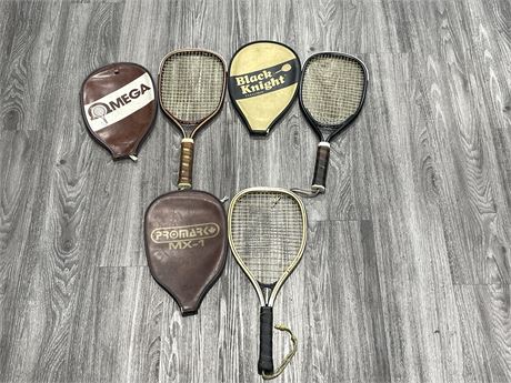 3 VINTAGE RACKETS W/ CASES