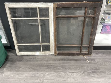 2 OLD WINDOWS (EACH HAVE A CRACK) 21”x28”