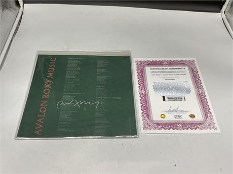 ROXY MUSIC “AVALON” LP LINER SLEEVE SIGNED BY BRYAN FERRY W/COA (No record)