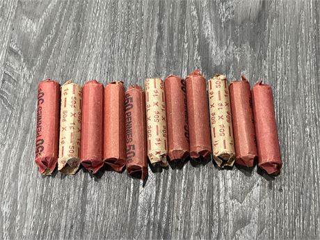 11 ROLLS OF ASSORTED CANADIAN PENNIES