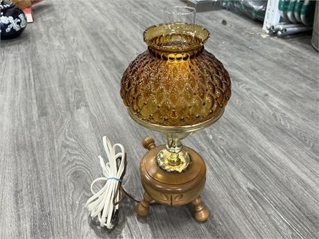 VINTAGE AMBER GLASS LAMP (Shade has been repaired) 18” TALL