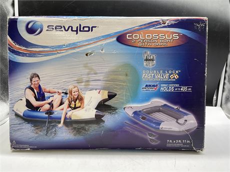 NEW IN BOX SEVYLOR COLOSSUS 2 PERSON BOAT WITH OARS