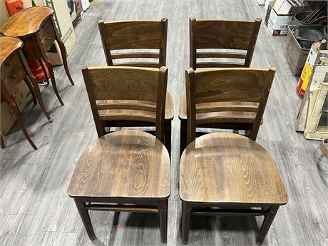 4 VINTAGE HEAVY WOOD CHAIRS