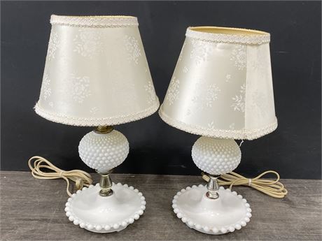 2 VINTAGE MILK GLASS LAMPS (14.5” TALL)