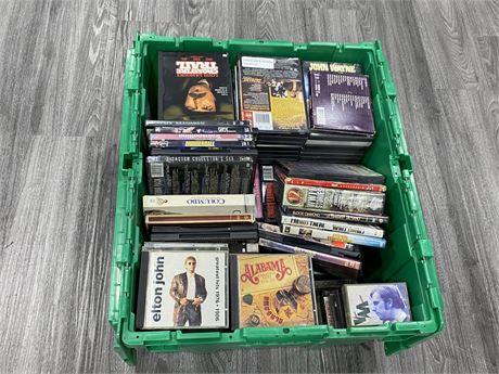 LARGE BOX FULL OF DVDS / CDS & CASSETTES
