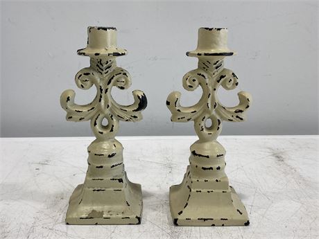 VINTAGE CAST IRON CANDLE STICK HOLDER (9” TALL)