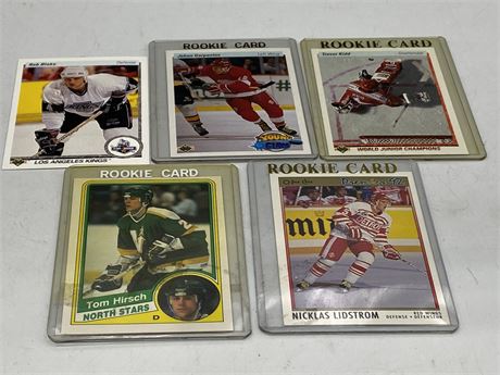 5 NHL ROOKIE CARDS INCLUDING LIDSTROM & BLAKE