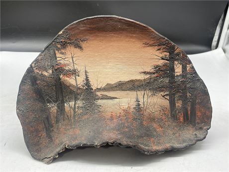 SIGNED FINELY PAINTED OAK BURL 11”x8”