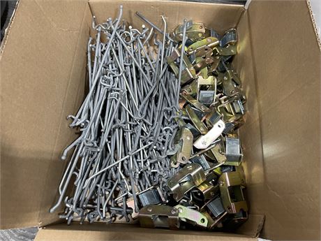 BOX OF PEG BOARD HANGERS & TIE DOWN CLAMPS
