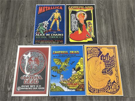 5 ROCK POSTERS - APPROX 11”x17”