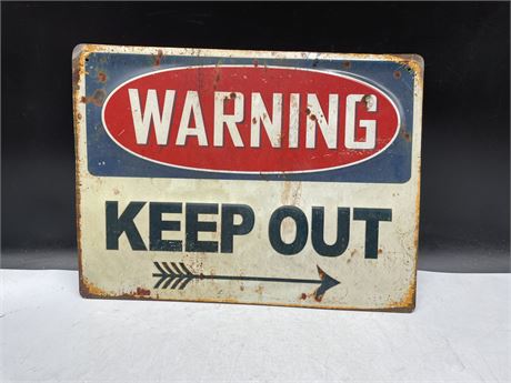 WARNING KEEP OUT METAL SIGN 16”x12”