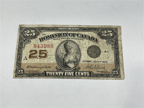 1923 CANADIAN 25CENT BANK NOTE