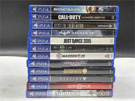 12 PS4 GAMES INCL: SEALED STAR WARS BATTLEFRONT (MOST GOOD CONDITION)