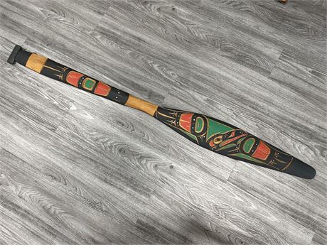 LAWRENCE SCOW SIGNED HAND CARVED / PAINTED “RAVEN” OAR (5ft long)