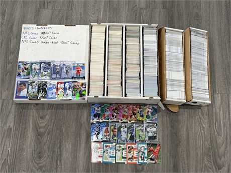 3 BOXES OF 1990s-2021 FOOTBALL CARDS + CFL CARDS