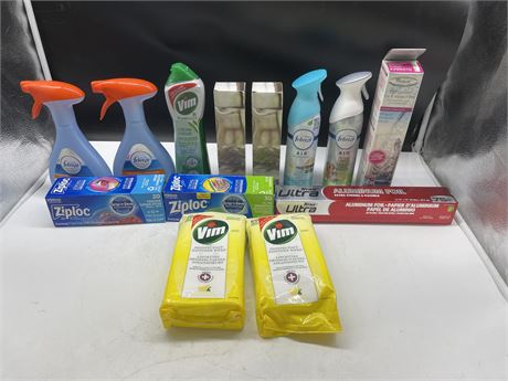 LOT OF 13 CLEANING PRODUCTS/KITCHEN SUPPLIES