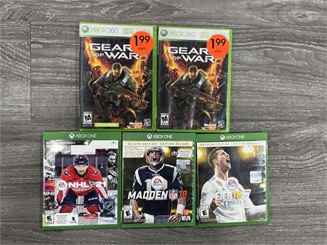 5 XBOX ONE GAMES W/ INSTRUCTIONS - EXCELLENT COND.