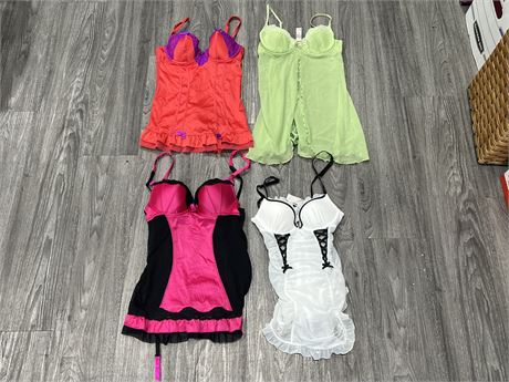 4 LIKE NEW LINGERIE TOPS - GOOD FOR HALLOWEEN COSTUMES - SIZES XS-S