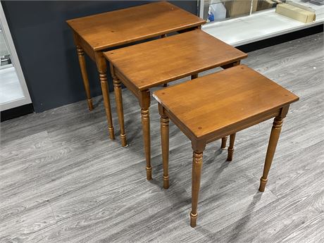 3 MATCHING WOOD NESTING TABLES (Largest is 25”x17”x23”)