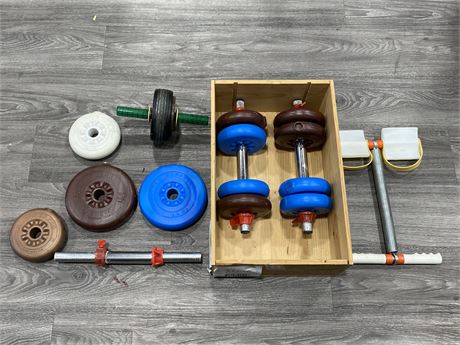 VINTAGE WEIGHTS & EXERCISE LOT