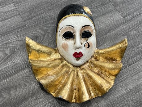 STAMPED VENETIAN PIERROT WALL MASK - HAND CRAFTED IN ITALY - 15” TALL