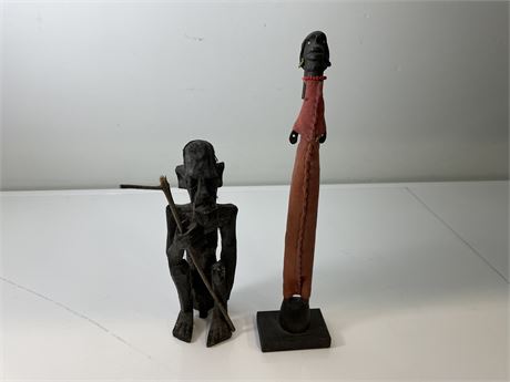 2 ANTIQUE AFRICAN WOOD FIGURINES HAND MADE IN KENYA