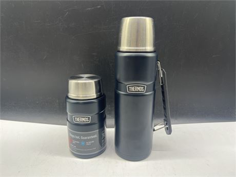 2 NEW THERMOS BRAND INSULATED THERMOSES - SMALLER ONE IS 24OZ