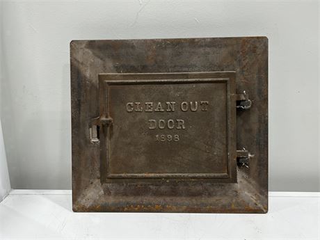 ANTIQUE 1898 STEEL INDUSTRIAL CLEAN OUT DOOR (15.5”x14”)