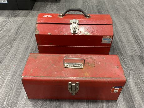 2 RED SMALL TOOL BOXES (LARGEST IS 16”X9.5”)
