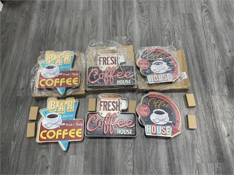 (6 NEW) BATTERY OPERATED COFFEE SHOP SIGNS