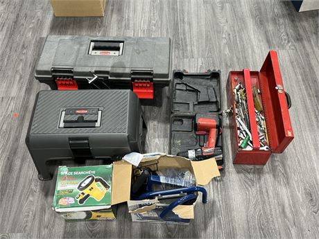 LOT OF MISC TOOLS / TOOL BOXES - 1 LOCK HAS TO BE CUT OFF