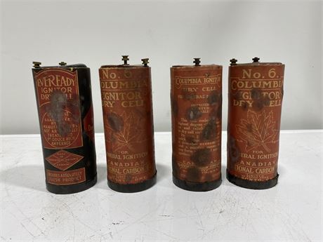 4 VINTAGE DRY CELL IGNITION BATTERIES