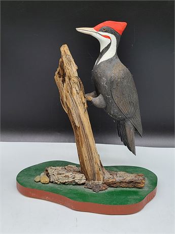 HAND MADE MOUNTED RED HEADED WOODPECKER (13"height)