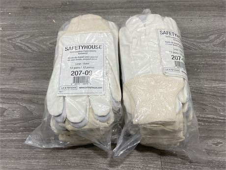 24 NEW PAIRS OF SPLIT LEATHER GLOVES - SIZE LARGE