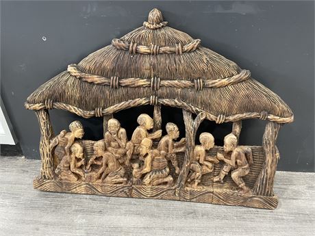 HIGHLY CARVED TRIBAL WOOD ART 34”x24”