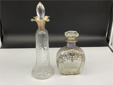 2 VINTAGE GLASS DECANTERS (1 has markings)