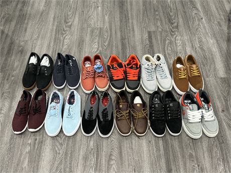 12 BRAND NEW PAIRS OF ETNIES & EMERICA SHOES (APPROX SIZE MENS 9-9.5)