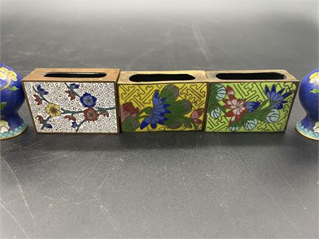 CLOISONNÉ VASES AND MATCH HOLDERS