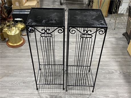 2 LARGE VINTAGE WROUGHT IRON PLANT STANDS (12”X34”)