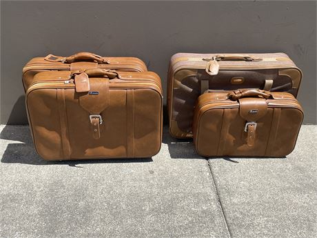 VINTAGE 4 HOLIDAY LEATHER SUITCASES (26”X18”)
