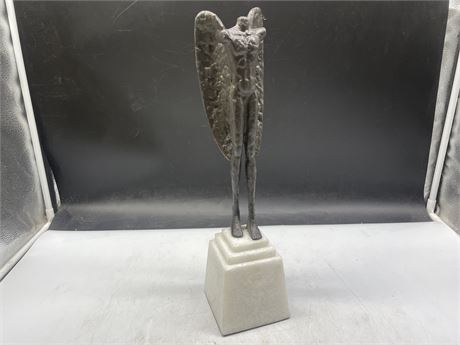 HEADLESS IRON AND MARBLE ANGEL STATUE