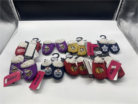 8 NEW PAIRS OF BABY NHL SLIPPERS
