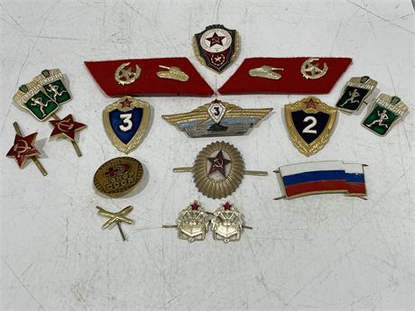 18X VINTAGE SOVIET MILITARY BADGES, MEDALS, & PINS