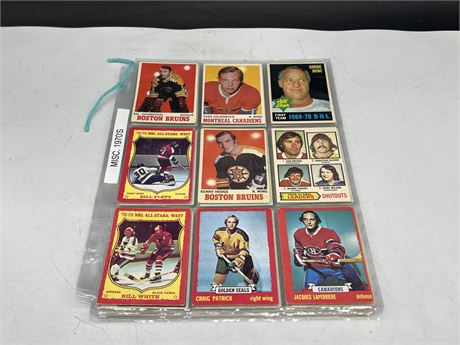 MULTIPLE SHEETS OF MISC 1970’s HOCKEY CARDS