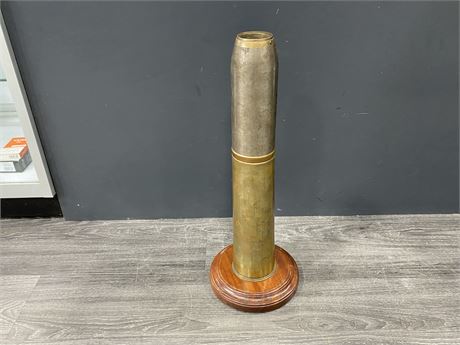 WW2 TANK SHELL ON STAND (22” tall)