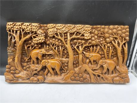 HAND CARVED ASIAN JUNGLE SCENE 25”x12”