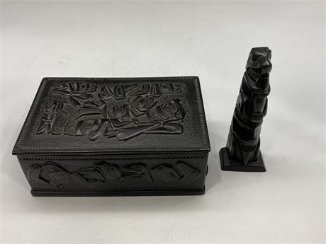 INDIGENOUS BOX WITH SMALL TOTEM POLE (6” tall)