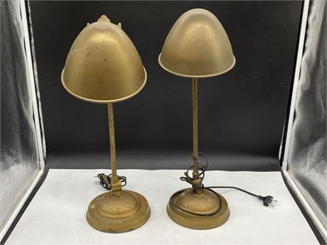 2 VINTAGE EUROPEAN INDUSTRIAL LAMPS (24” TALL)